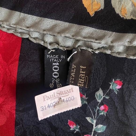 NWT Vintage Paul Stuart Gorgeous Silk Scarf Black Red Florals Made In Italy NOS - Picture 4 of 8